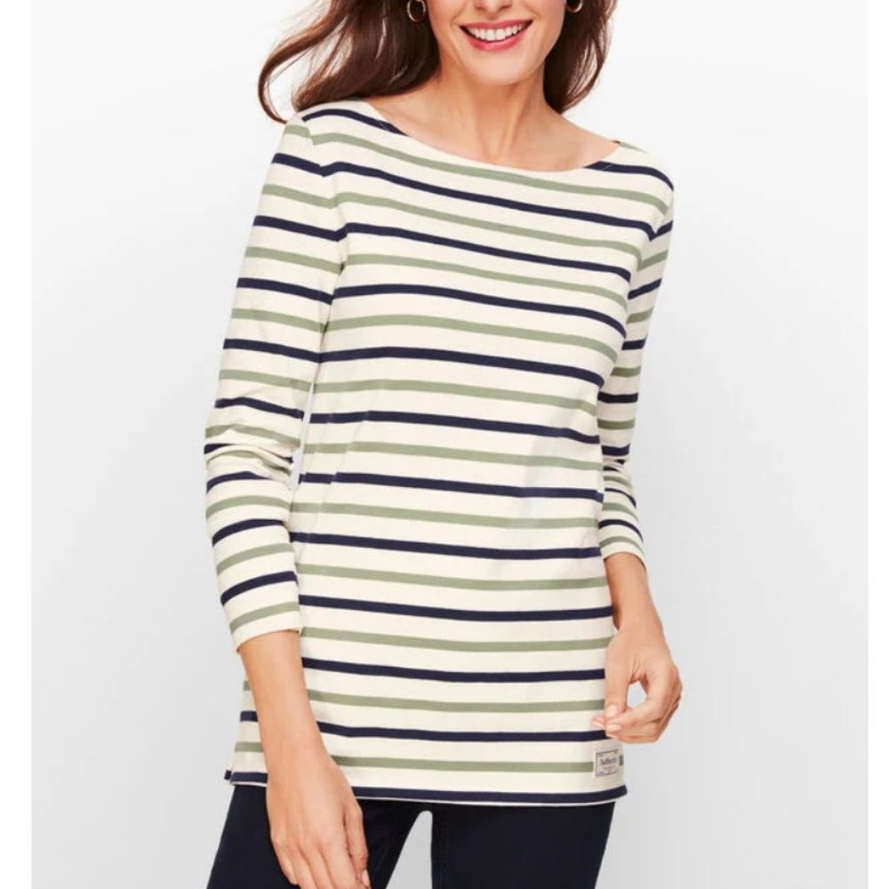 Talbots Authentic Nautical Striped Long Sleeve Jersey Knit Shirt Coastal Sz 1XP